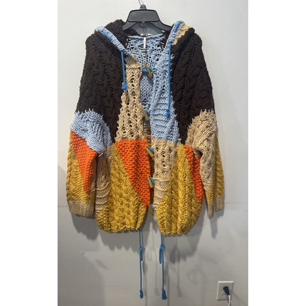 FREE PEOPLE Chunky Knit Boho Poncho Sweater Oversized Rare - Picture 6 of 11